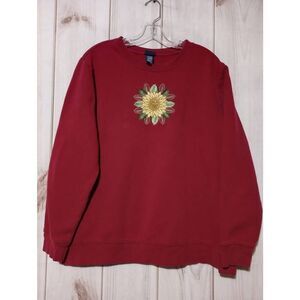 Basic Edition Sweatshirt Ladies Extra Large Red Sunflower Vintage‎ Grandma